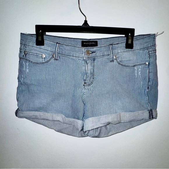 Banana Republic Blue Pinstriped Jean Shorts - Picture 1 of 10